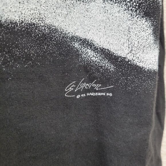 Harlequin 90s Single Stitch Black All Over Graphic Wolf Pack Tee T-Shirt Vintage - Picture 3 of 10